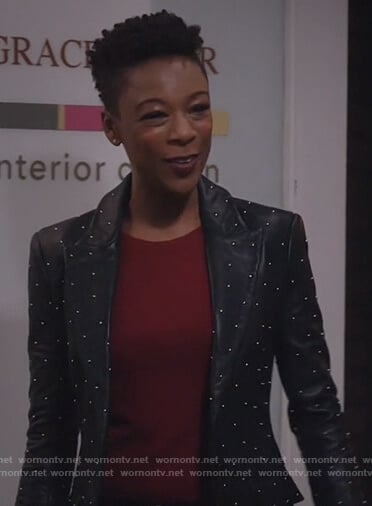Samira Wiley's black studded jacket on Will and Grace