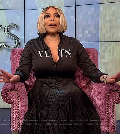 Wendy's black VLTN logo zip up dress on The Wendy Williams Show