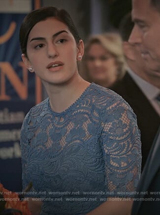 Ali's blue floral lace dress on Madam Secretary