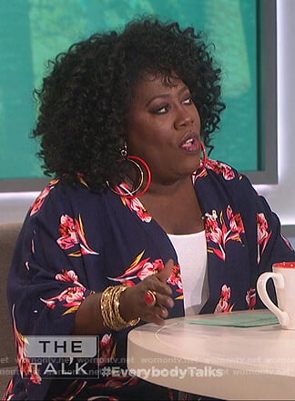 Sheryl's blue floral print kimono top on The Talk