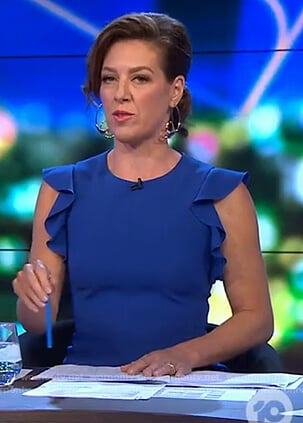 Gorgi's blue ruffle sleeve dress on The Project