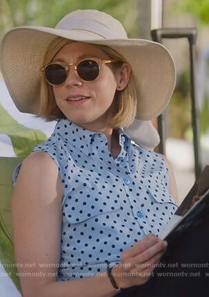 Kate's blue polka dot sleeveless top on For the People