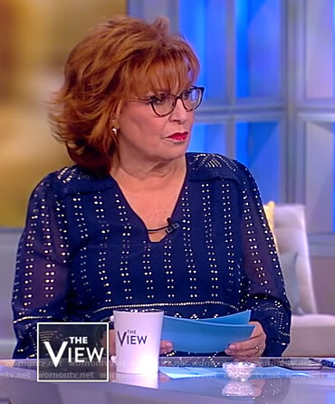 Joy's blue embellished blouse on The View