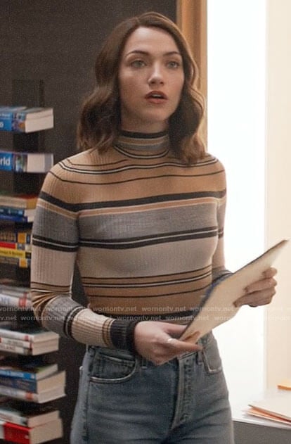 Cara's beige striped turtleneck on God Friended Me
