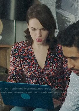 Cara's floral tie-front top on God Friended Me