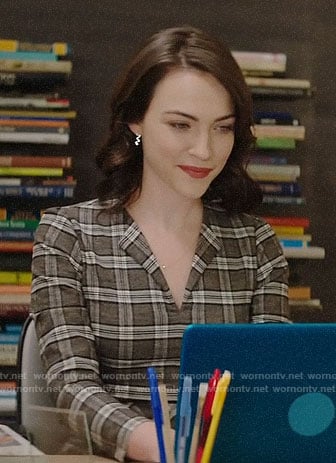 Cara's grey plaid dress on God Friended Me