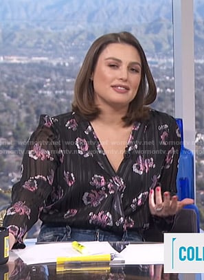Carissa's black floral wrap top on E! News Daily Pop
