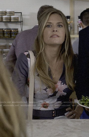 Christa's grey floral dress on Santa Clarita Diet