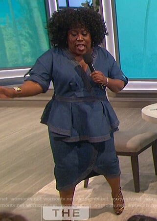 Sheryl's blue denim peplum dress on The Talk