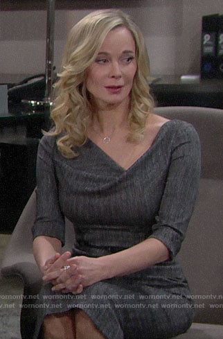 Donna's grey tweed draped neck dress on The Bold and the Beautiful
