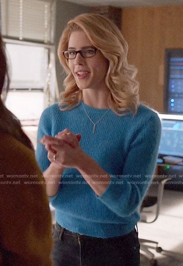Felicity's blue sweater on Arrow
