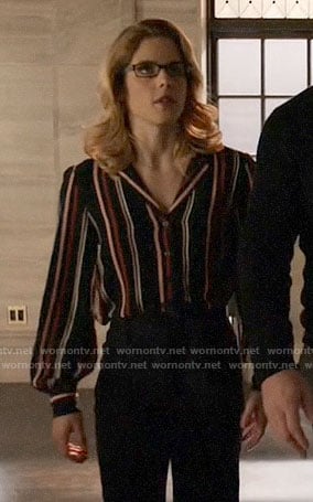 Felicity's black striped button down shirt on Arrow