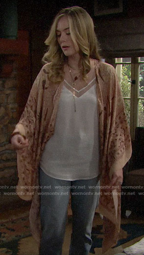 Hope's beige printed kimono on The Bold and the Beautiful