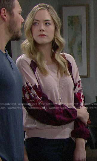 Hope's pink floral sleeve top on The Bold and the Beautiful