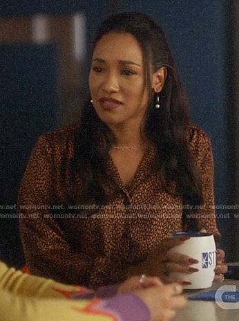 Iris's animal spot blouse on The Flash