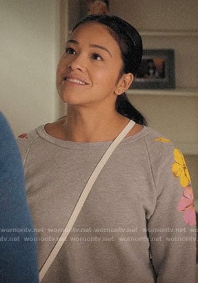 Jane's grey hibiscus sweatshirt on Jane the Virgin