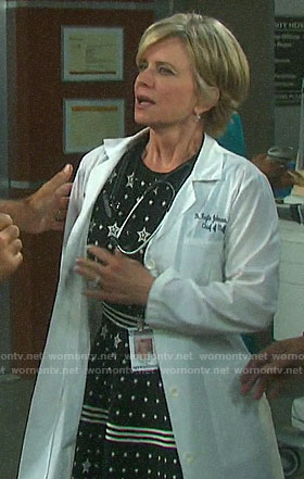 Kayla's black and white star print dress on Days of our Lives