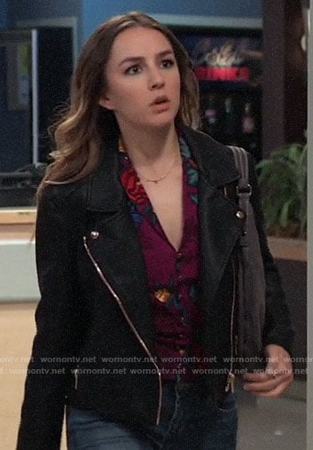 Kristina's leather moto jacket on General Hospital