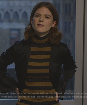 Maia's metallic striped top on The Good Fight