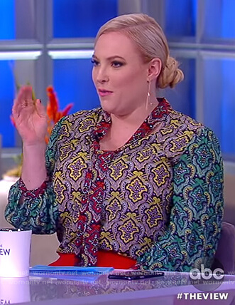 Meghan's mixed print tie neck blouse on The View