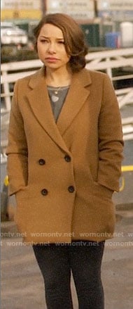 Nora's camel coat on The Flash