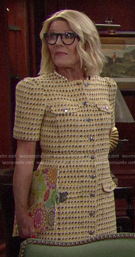 Pam's yellow tweed button front dress on The Bold and the Beautiful