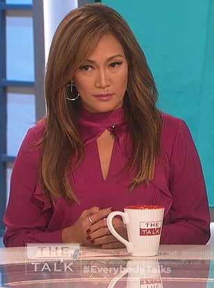 Carrie's pink keyhole ruffle blouse on The Talk