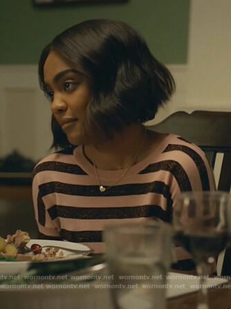 Jennifer's pink metallic striped sweater on Black Lightning