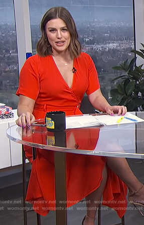 Carissa's red belted wrap dress on E! News Daily Pop