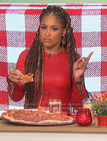 Eve's red leather mini dress on The Talk