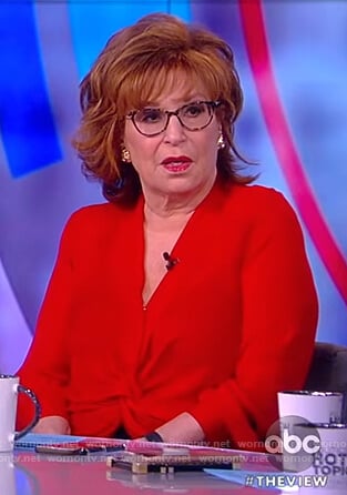 Joy's red twisted front blouse on The View
