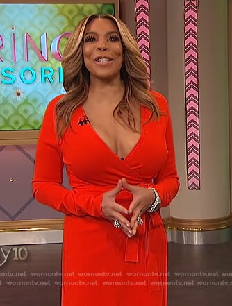 Wendy's red knit wrap dress on The Wendy Williams Show