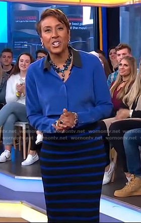 Robin's blue and black striped skirt on Good Morning America