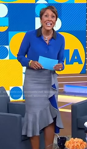 Robin's grey plaid ruffled skirt on Good Morning America