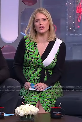 Sara's black leaf print wrap dress on GMA Strahan And Sara