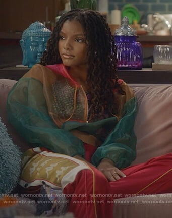 Skylar's red Kappa logo track pants on Grown-ish