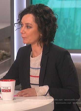 Sara's white striped sweater on The Talk