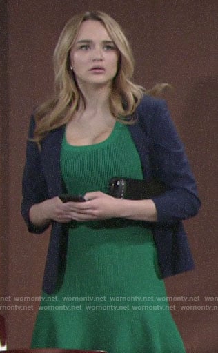 Summer's green ribbed dress and navy blazer on The Young and the Restless