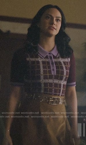 Veronica's purple plaid polo top on Riverdale