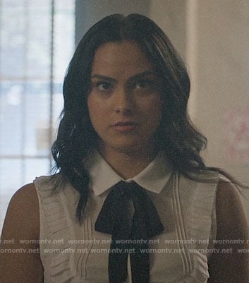 Veronica's white ruffle trim top on Riverdale