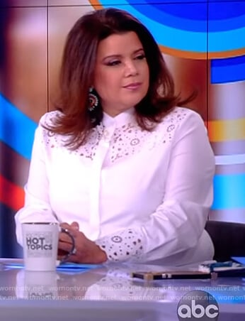 Ana's white floral cutout shirt on The View
