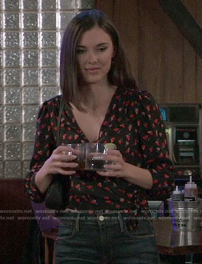 Willow's floral wrap top and ankle boots on General Hospital