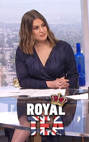 Carissa's blue burnout wrap dress on E! News Daily Pop
