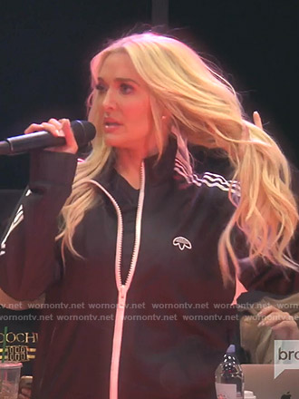 Erika's black Adidas track jacket on The Real Housewives of Beverly Hills