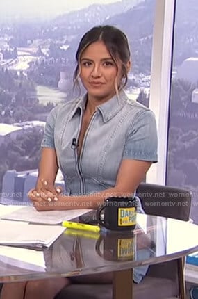 Erin's zip front denim dress on E! News Daily Pop