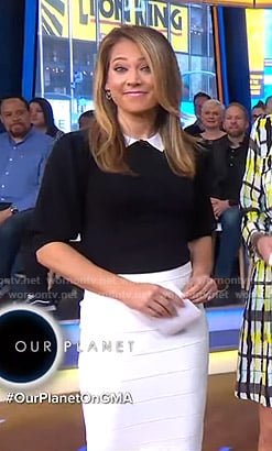 Ginger's contrast collar top and white skirt on Good Morning America