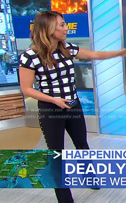 Ginger's grid check top and pants with pearls on Good Morning America
