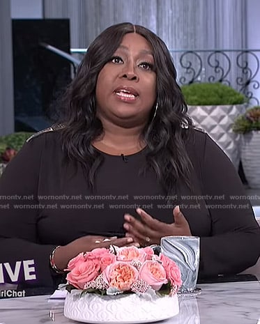 Loni's black dress with metallic trim on The Real