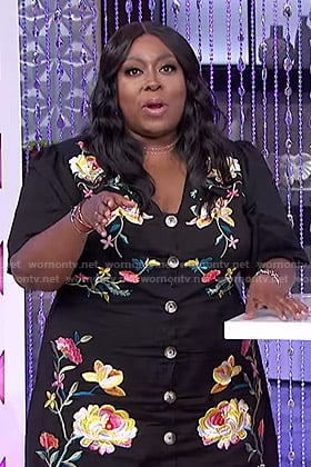 Loni's black floral button front dress on The Real