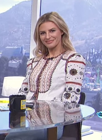 Morgan's white floral embroidered jacket on E! News Daily Pop